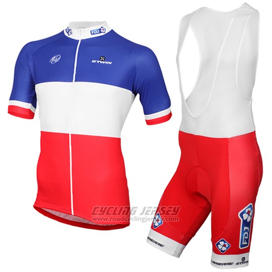 2017 Cycling Jersey FDJ Blue Champion France Short Sleeve and Bib Short